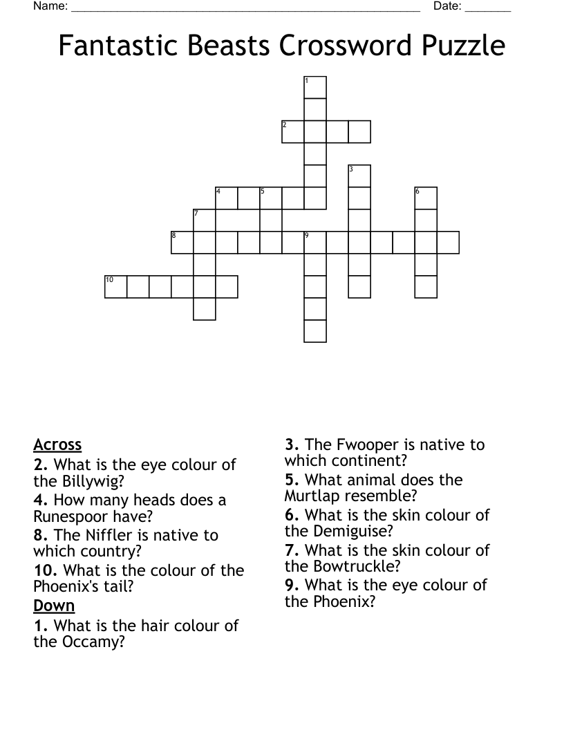 Fantastic Beasts Crossword Puzzle