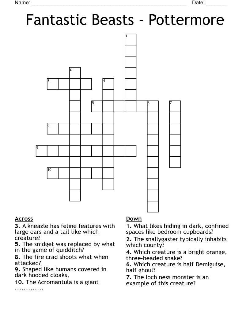 Fantastic Beasts - Pottermore Crossword