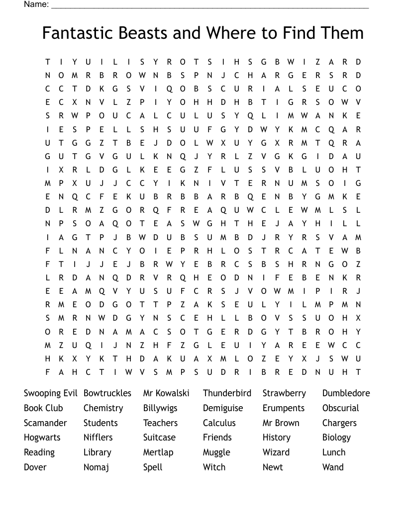 Fantastic Beasts and Where to Find Them Word Search