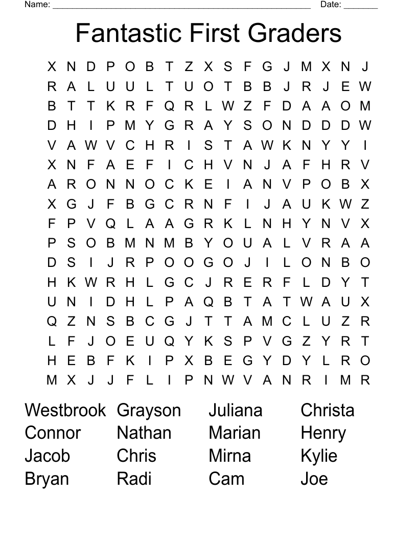 Fantastic First Graders Word Search