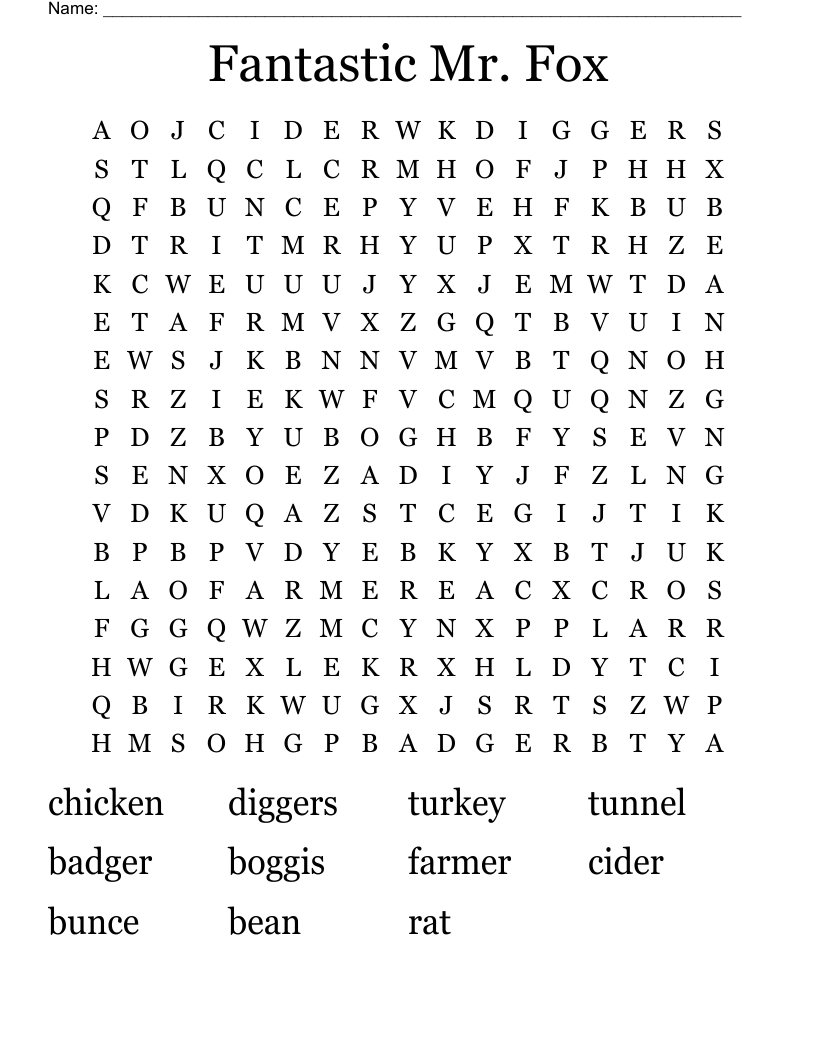 Fantastic Mr. Fox Word Search