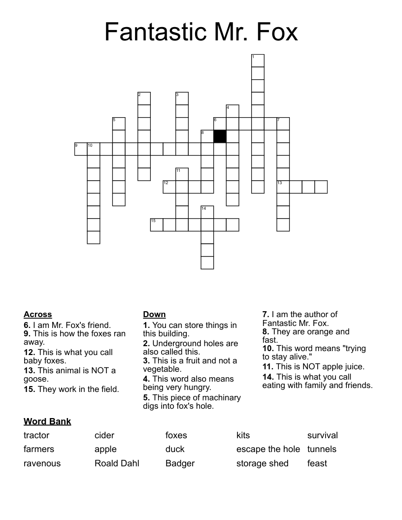 Fantastic Mr. Fox Crossword