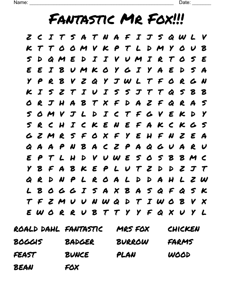 Fantastic Mr Fox!!! Word Search