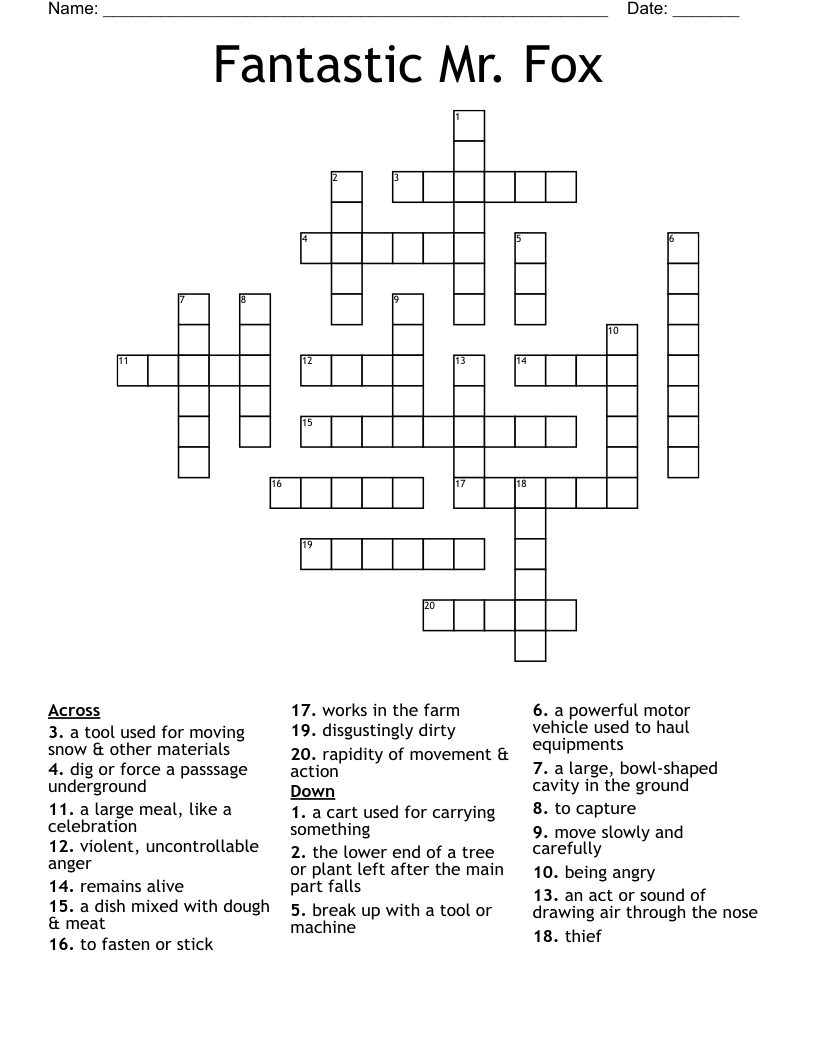 Fantastic Mr. Fox Crossword