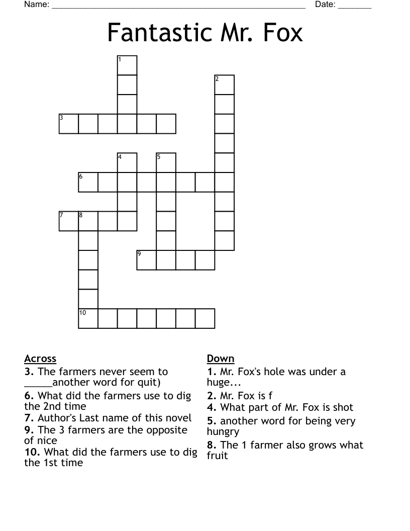 Fantastic Mr. Fox   Crossword