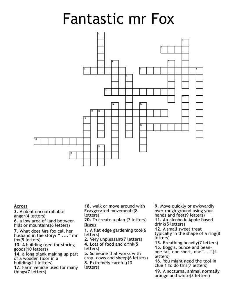 Fantastic mr Fox  Crossword