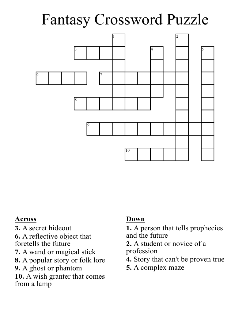 Fantasy Crossword Puzzle