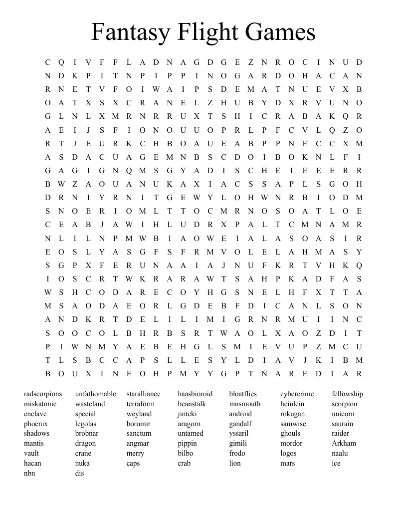 Fantasy Flight Games Word Search
