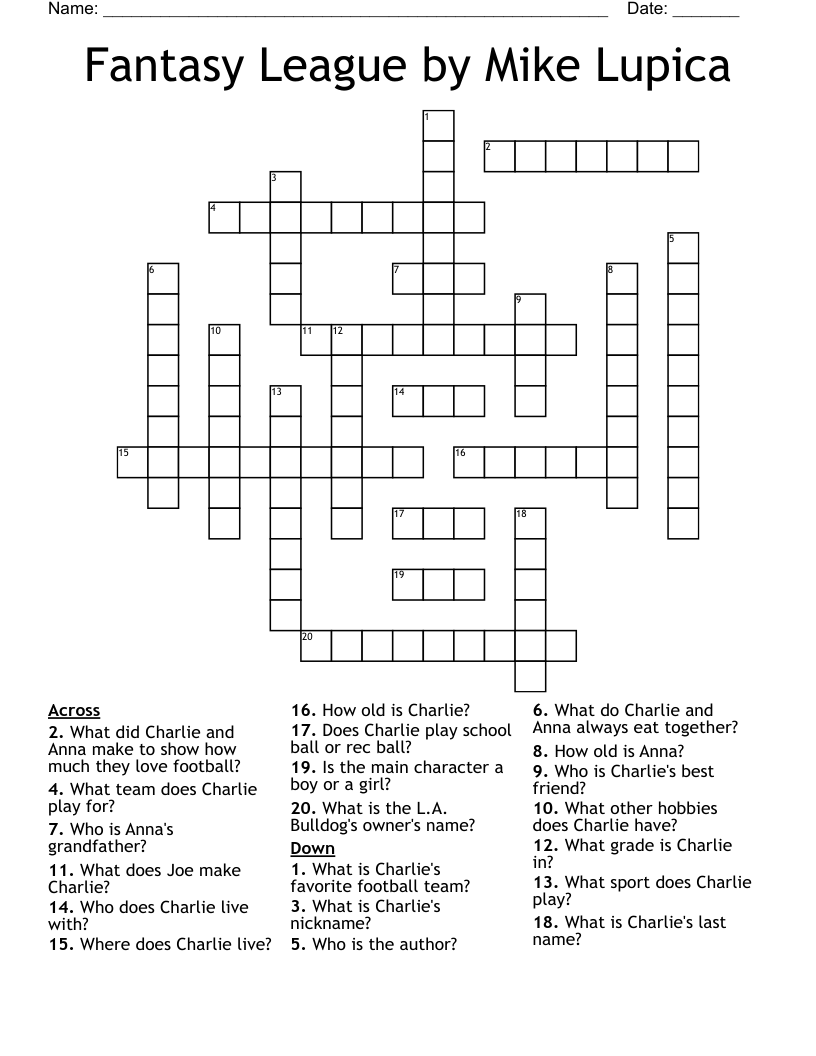 Fantasy League by Mike Lupica Crossword
