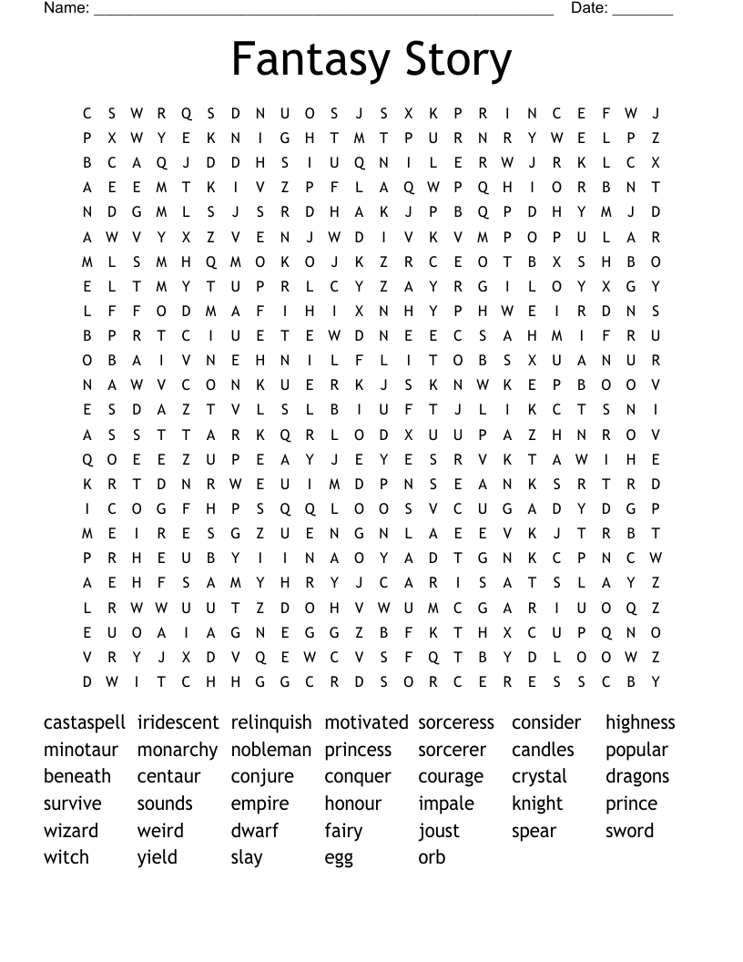 Fantasy Story Word Search