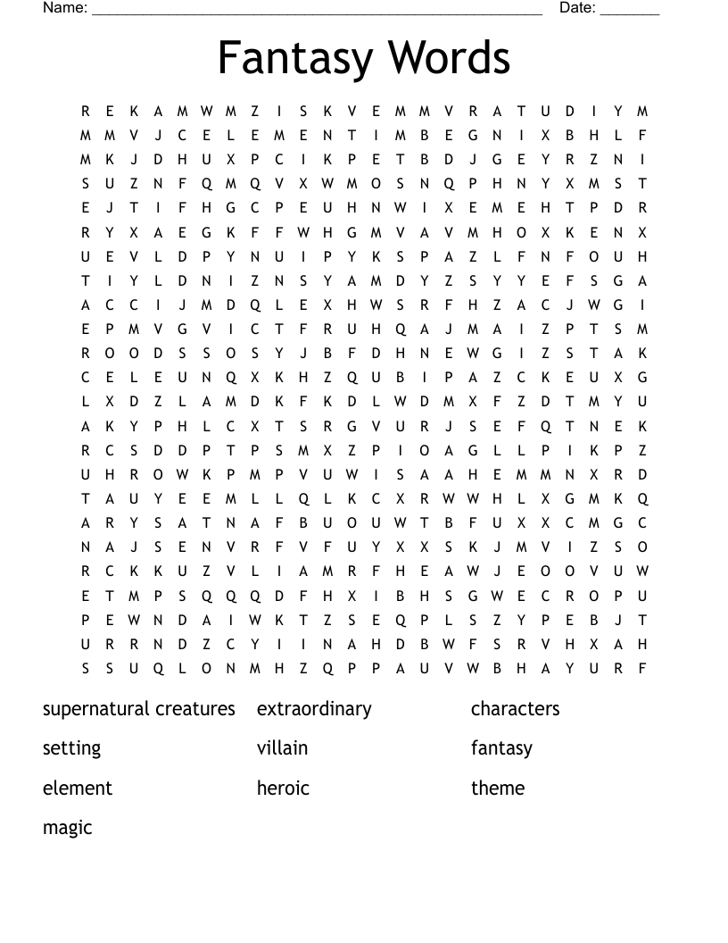 Fantasy Words Word Search