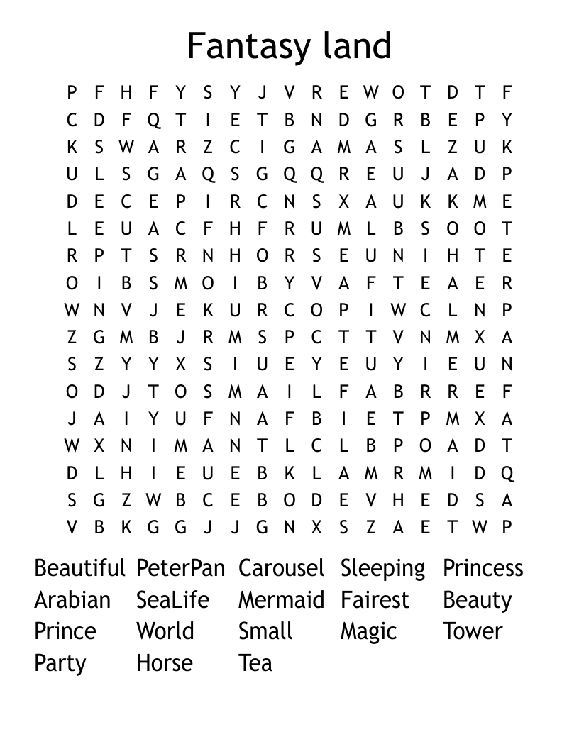 Fantasy land Word Search