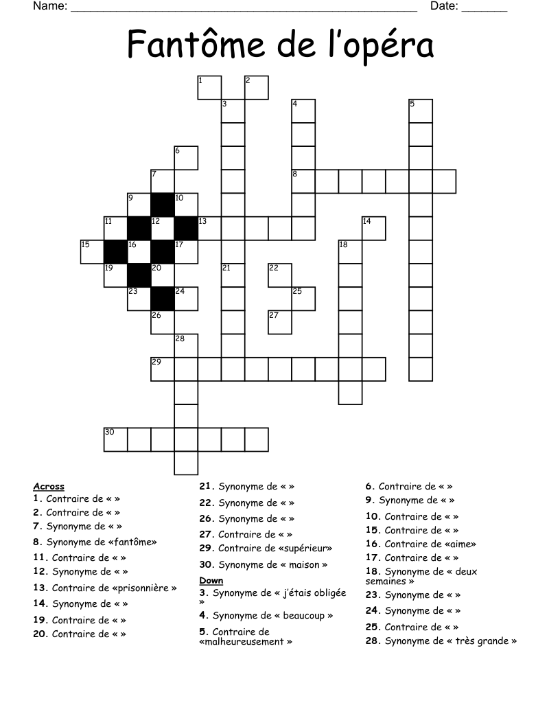 Fantôme de l’opéra Crossword