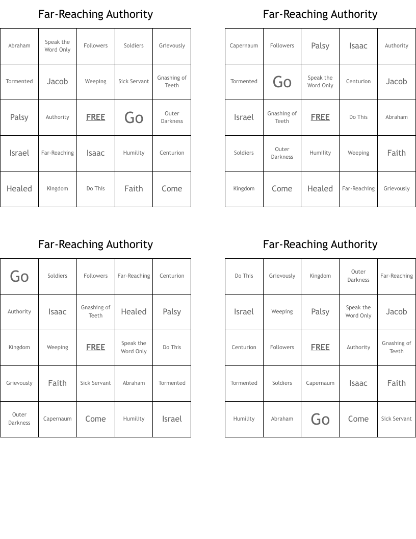 Far-Reaching Authority Bingo Cards