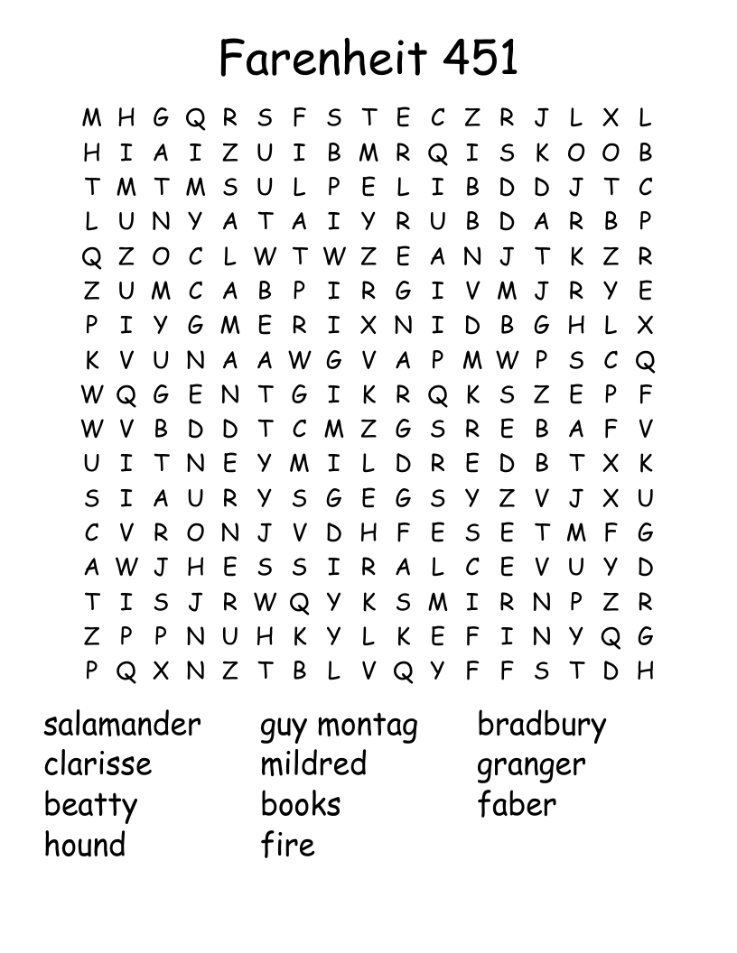Farenheit 451 Word Search