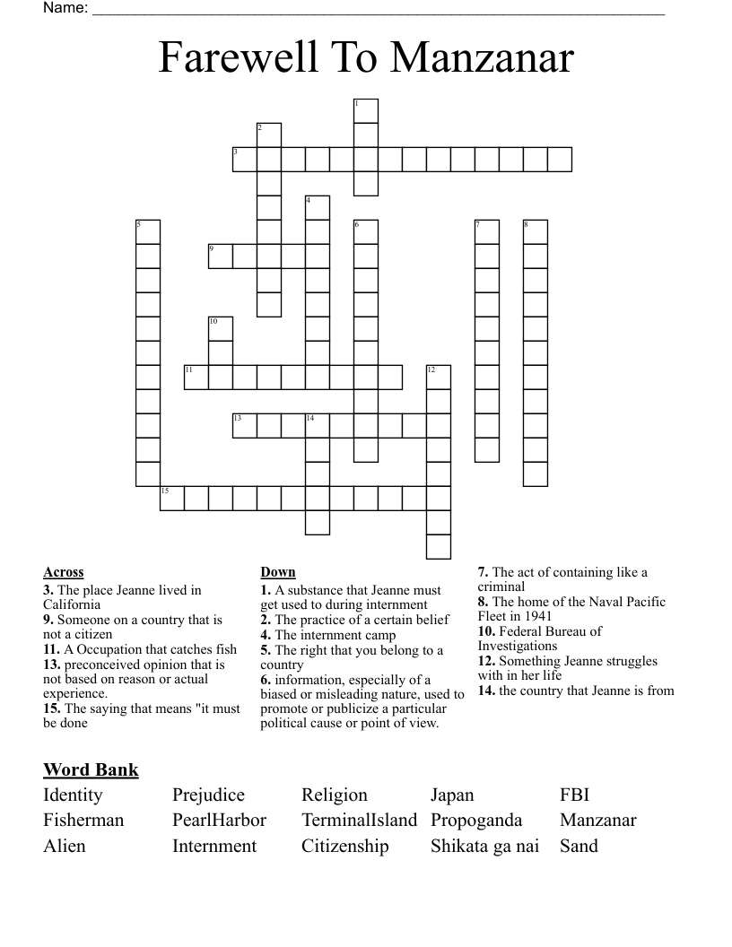 Farewell To Manzanar Crossword