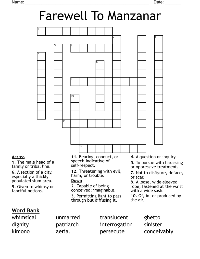 Farewell To Manzanar Crossword