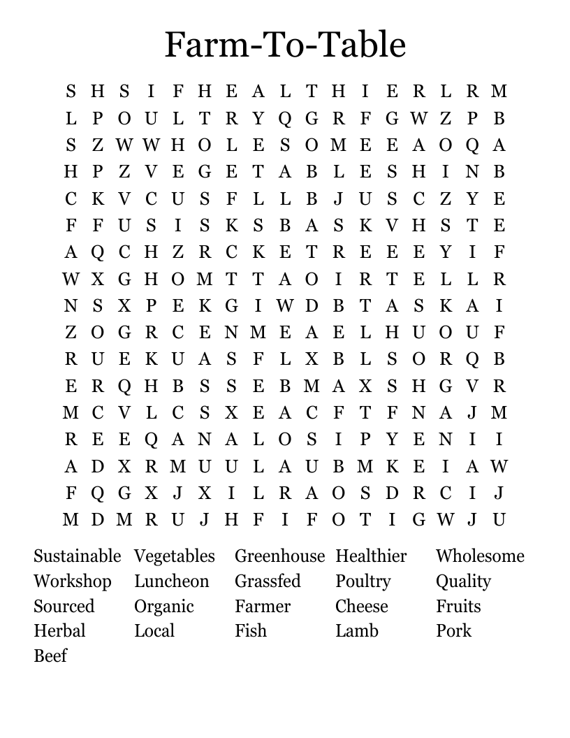 Farm-To-Table Word Search