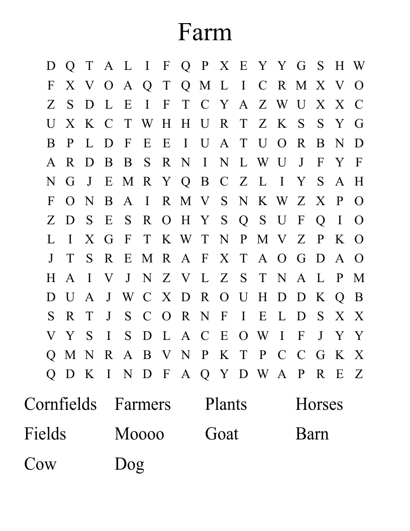 Farm Word Search