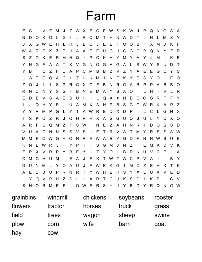 Farm Word Search
