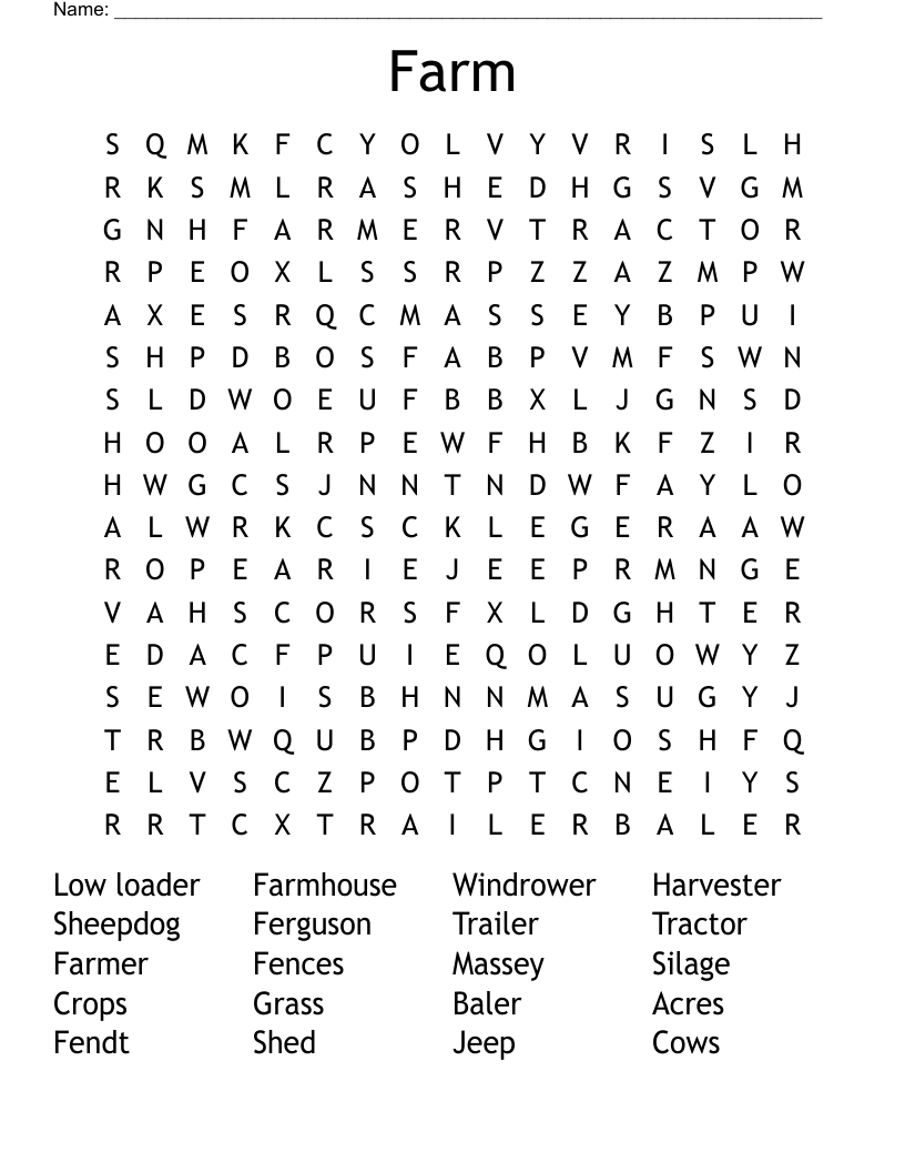 Farm Word Search