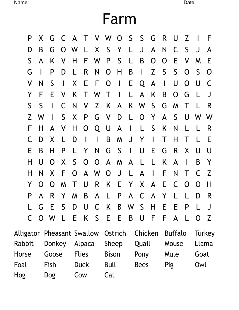 Farm Word Search