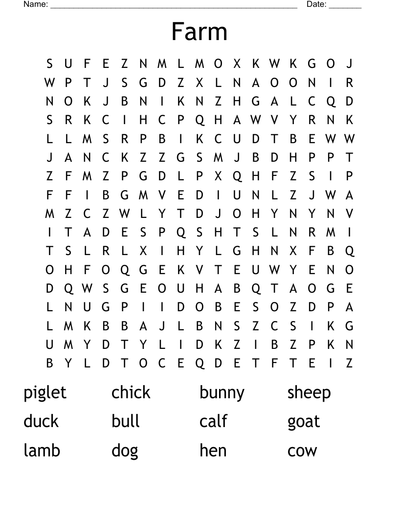 Farm Word Search