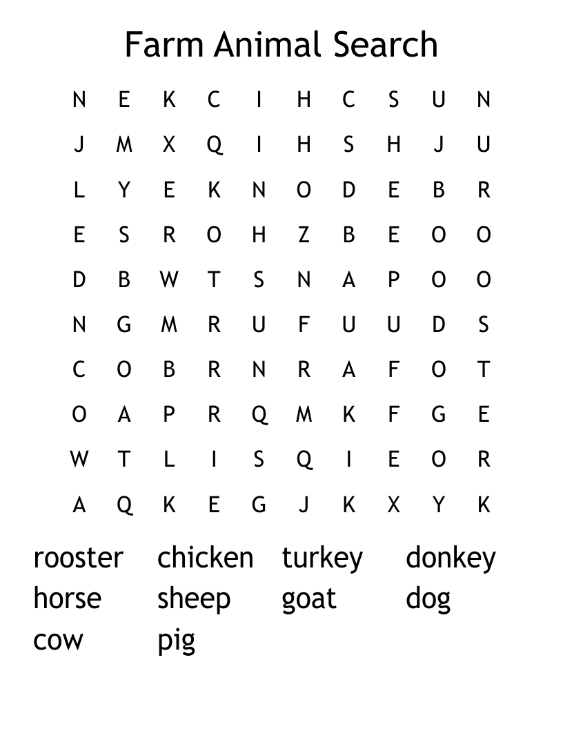 Farm Animal Search Word Search