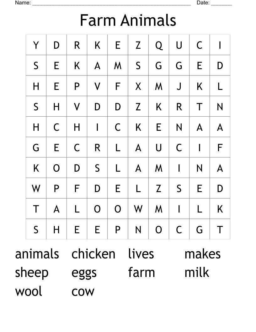 Farm Animals Word Search