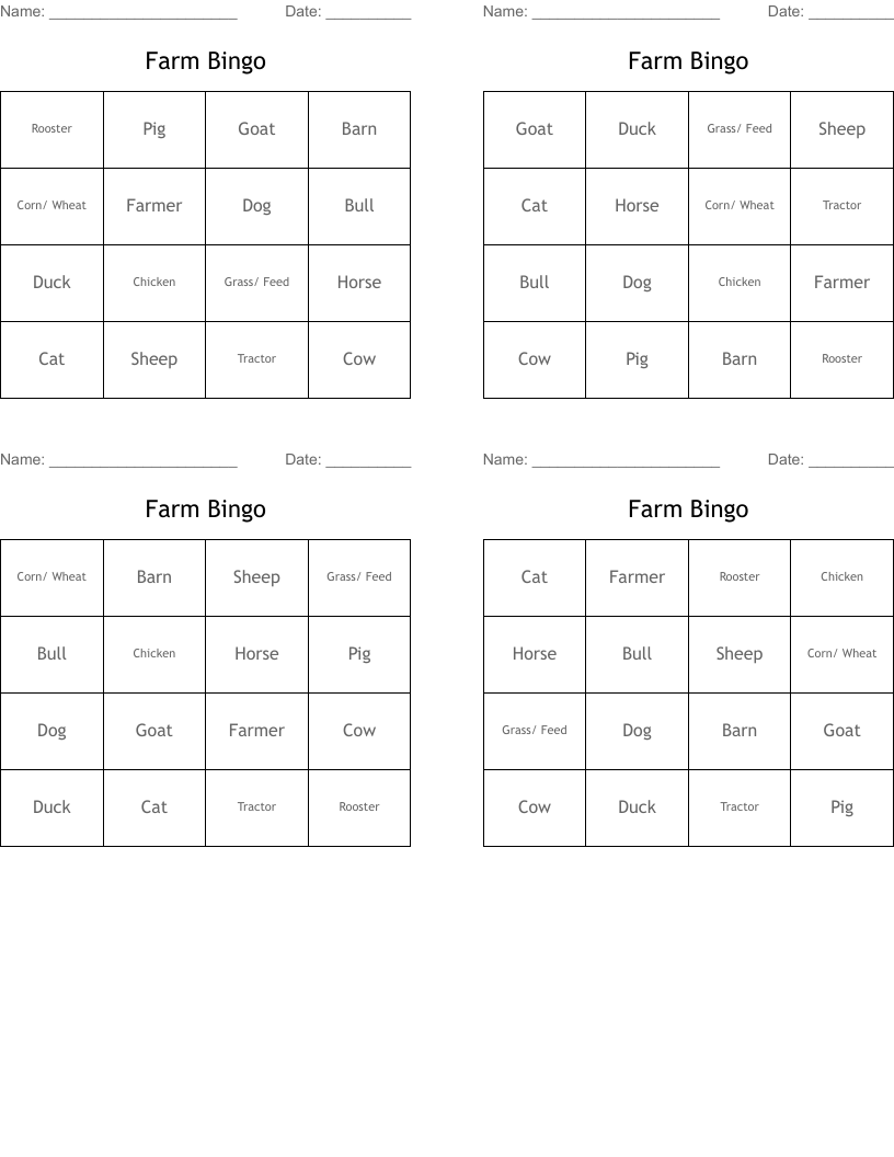 Farm Bingo