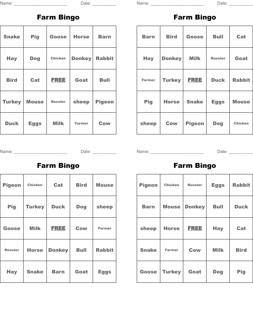 Farm Bingo