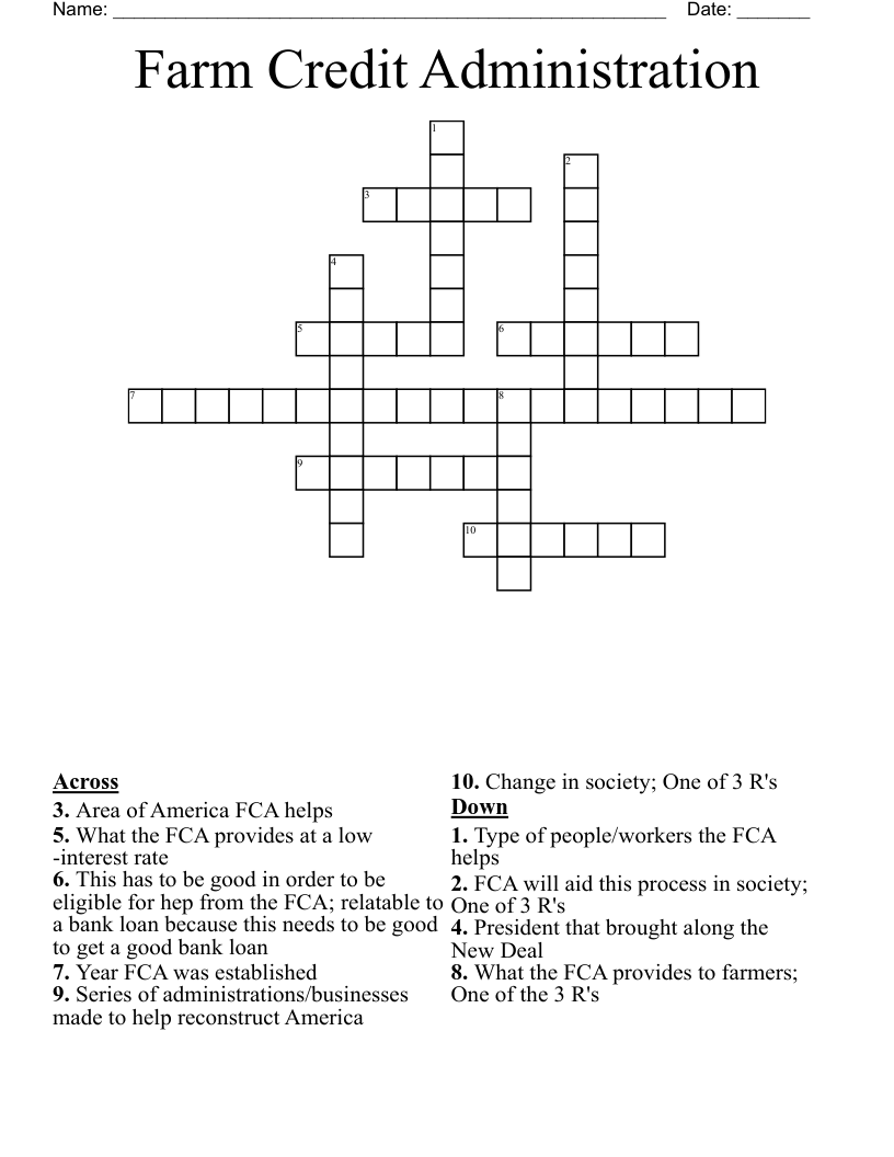 Farm Credit Administration Crossword