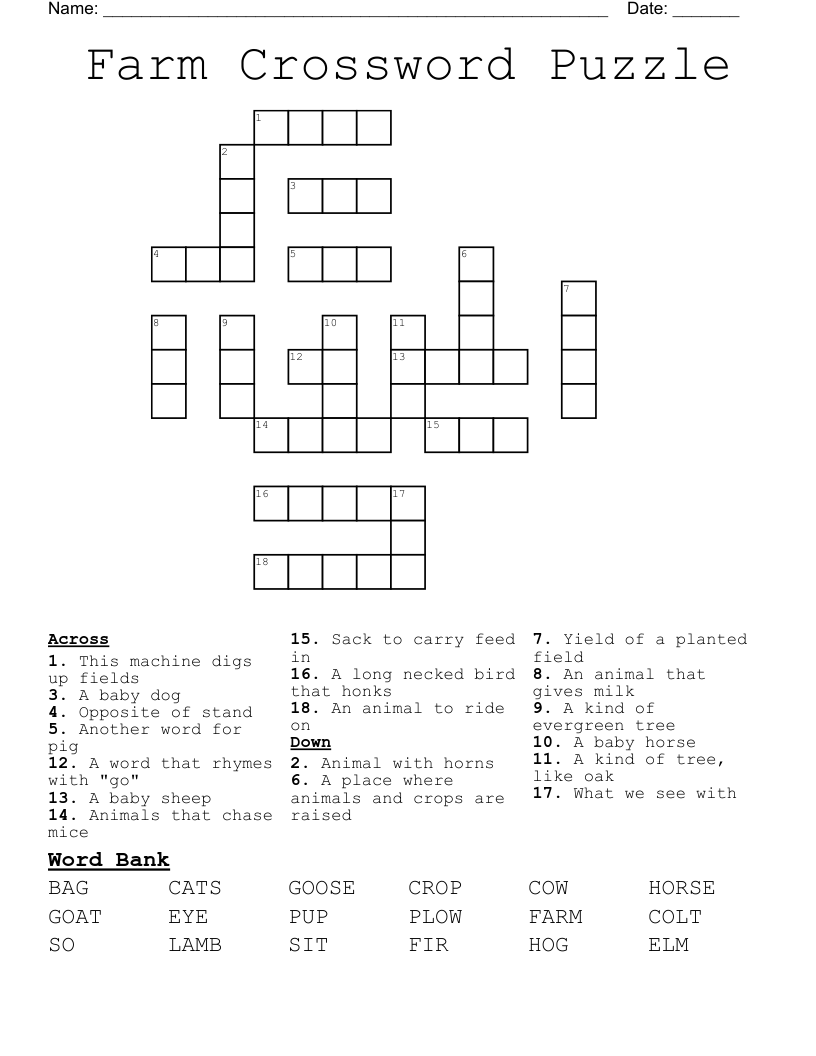 Farm Crossword Puzzle