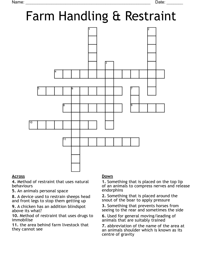 Farm Handling & Restraint Crossword