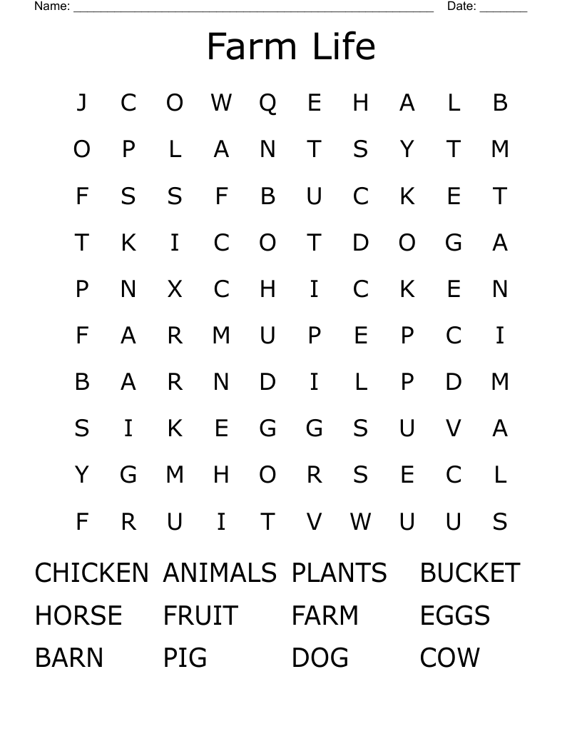 Farm Life Word Search