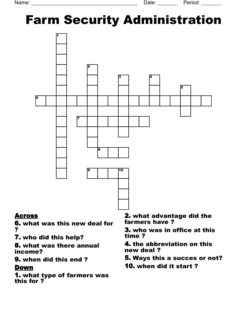 Farm Security Administration Crossword