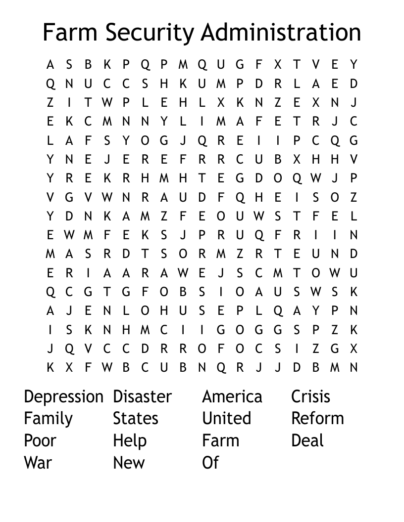 Farm Security Administration Word Search