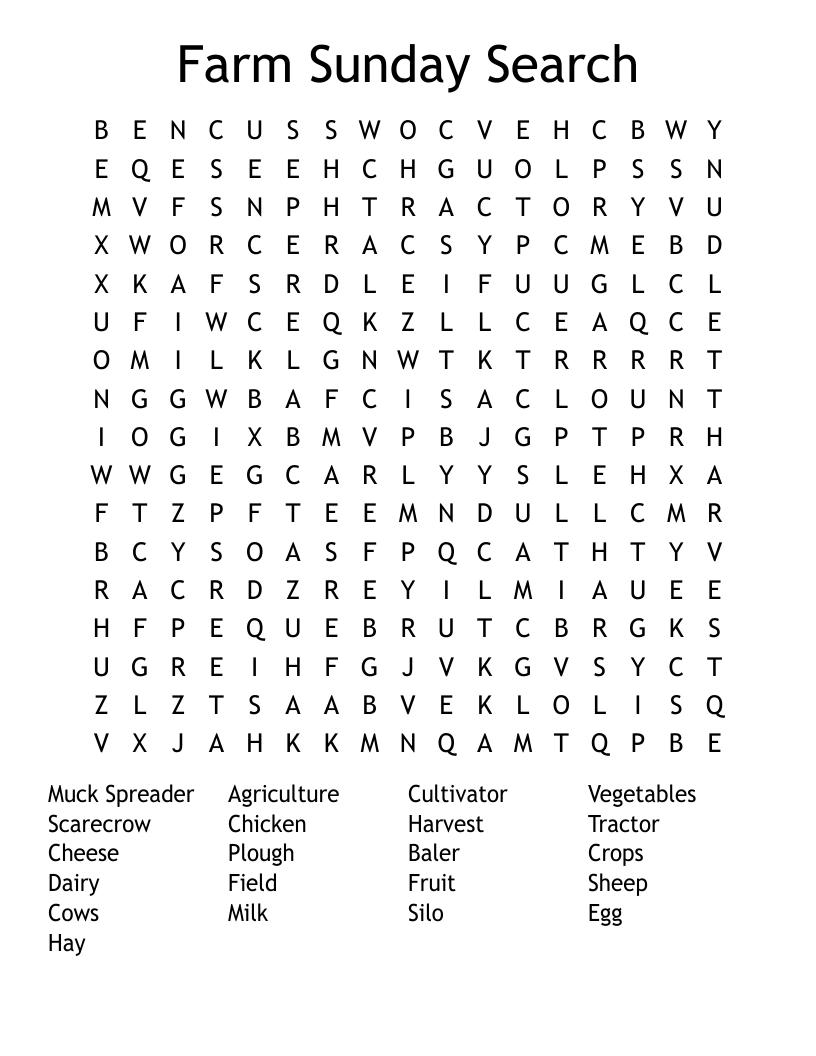 Farm Sunday Search Word Search
