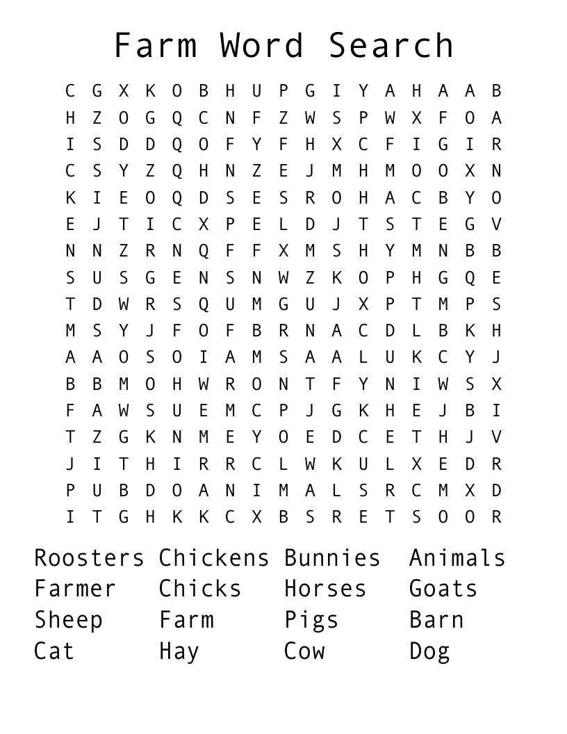 Farm Word Search