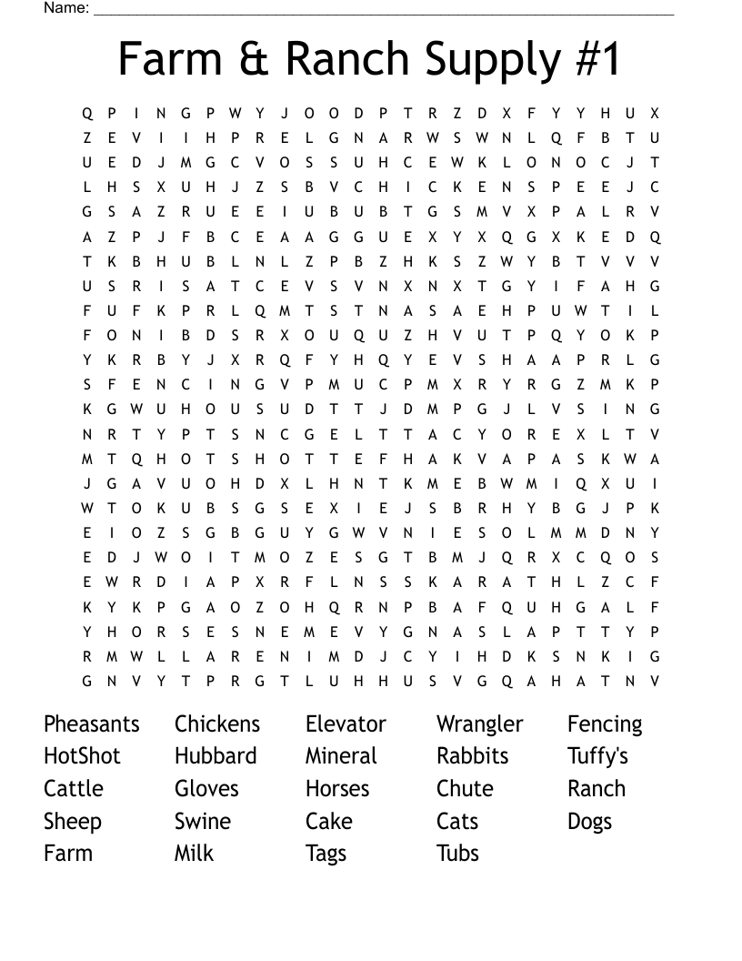 Farm & Ranch Supply #1 Word Search