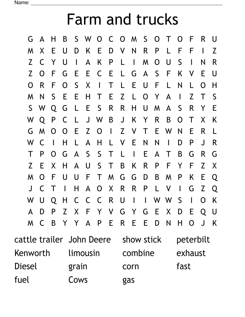 Farm and trucks  Word Search