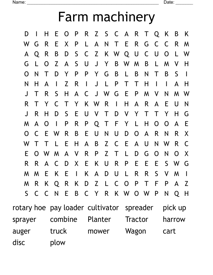 Farm machinery Word Search