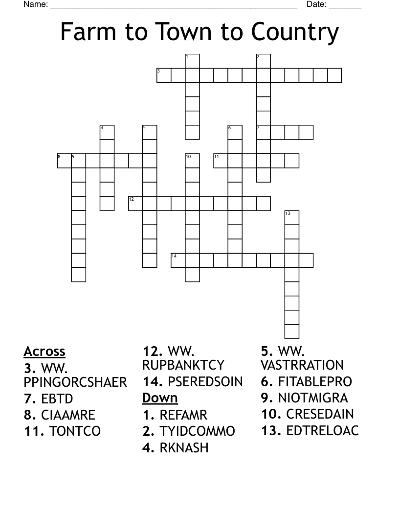 Farm to Town to Country Crossword