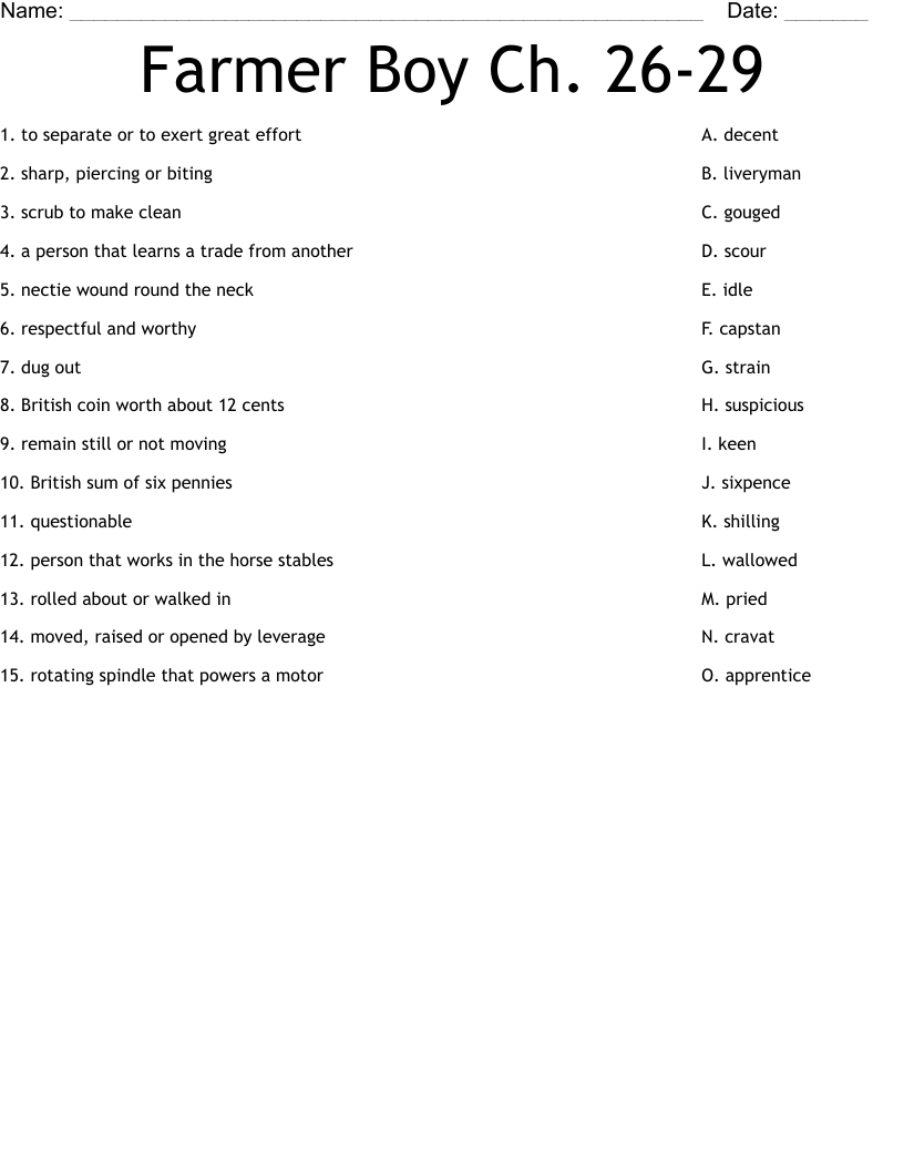 Farmer Boy Ch. 26-29 Worksheet