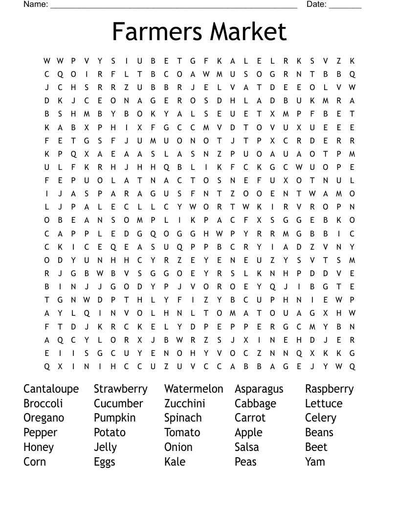 Farmers Market Word Search