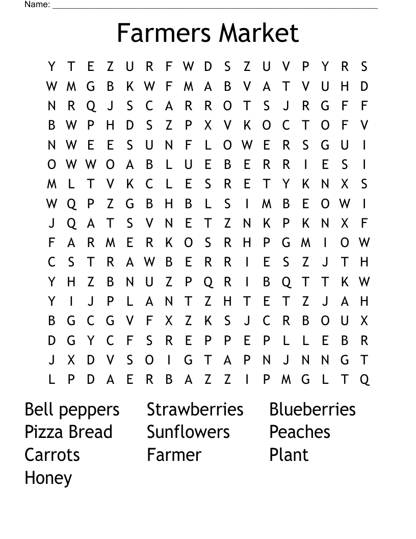 Farmers Market Word Search