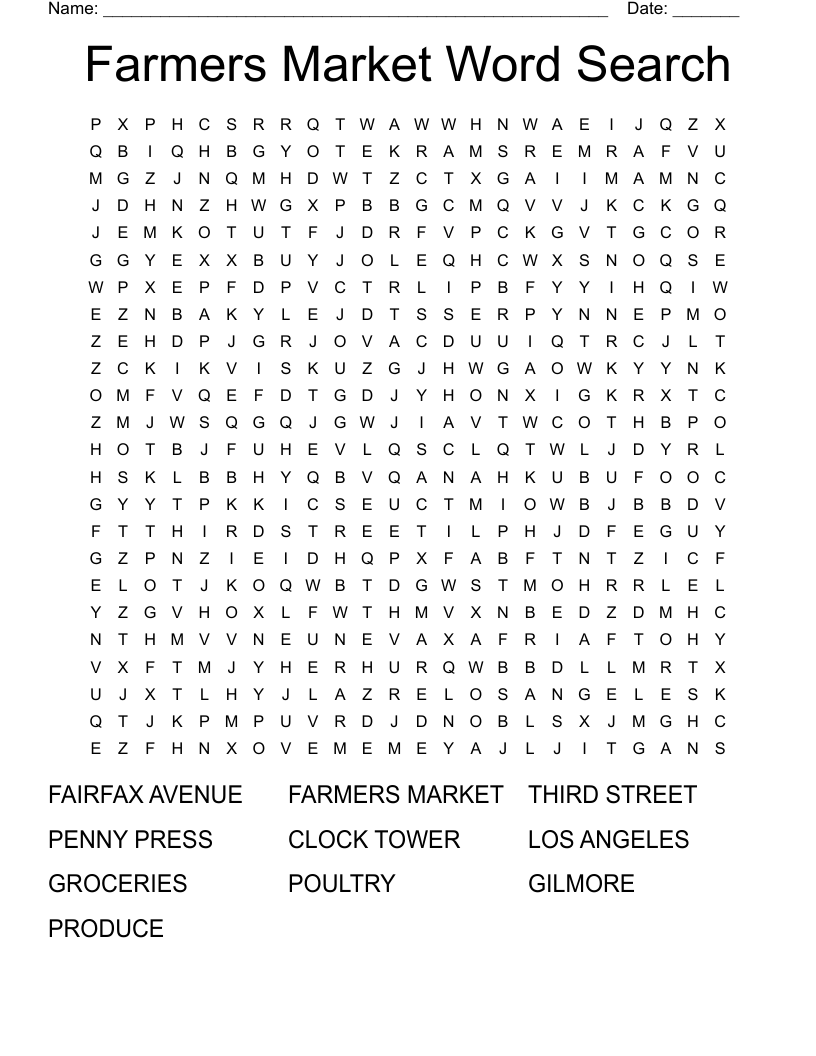Farmers Market Word Search