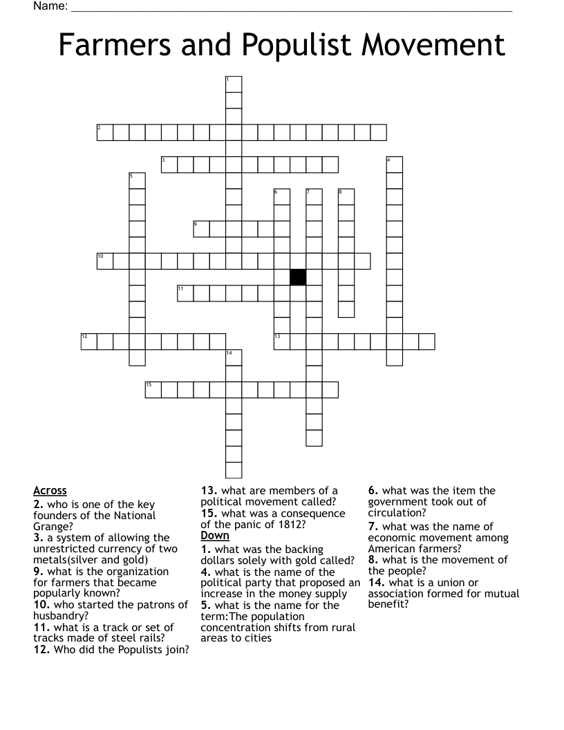 Farmers and Populist Movement Crossword