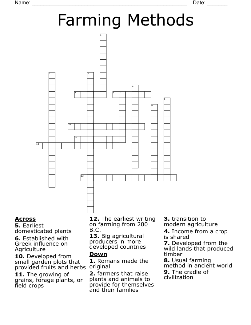 Farming Methods Crossword