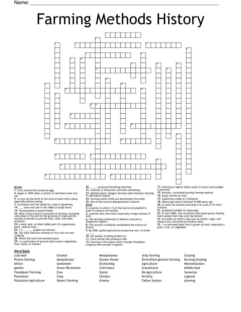 Farming Methods History Crossword